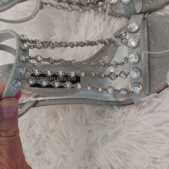Antonio Melani Collection Silver Estella Chandelier Glitter Dress Sandal Heels - Picture 12 of 17